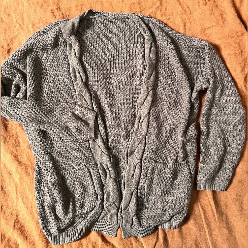Gray Knit Cardigan with Pockets